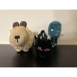 Minecraft Plush Lot Of 3 Ender Dragon, Glow Squid, And Goat